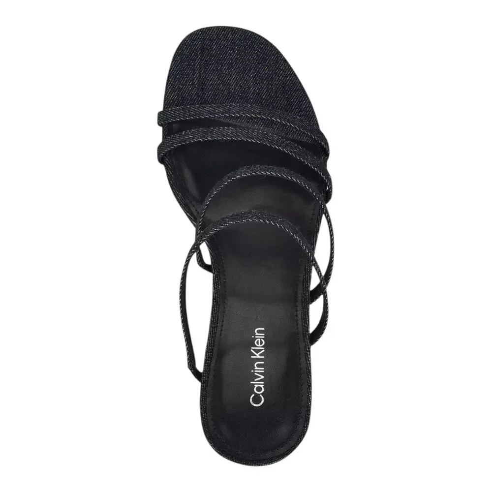 Calvin Klein Women's Jayla Strappy Tapered Heel Sandals Dark Blue Denim Size 5